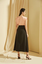 Silk Midi Skirt with Ruched Front Detail and Asymmetric Hemline for Effortless Elegance